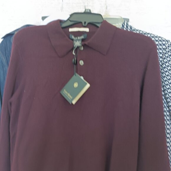 Men's Wine Burgundy Cashmere Classic Polo Sweater - Picture 4 of 5